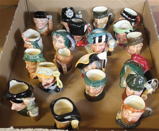 20 Royal Doulton miniature character jugs, to include The Sleuth, London Bobby, Guardsman & others